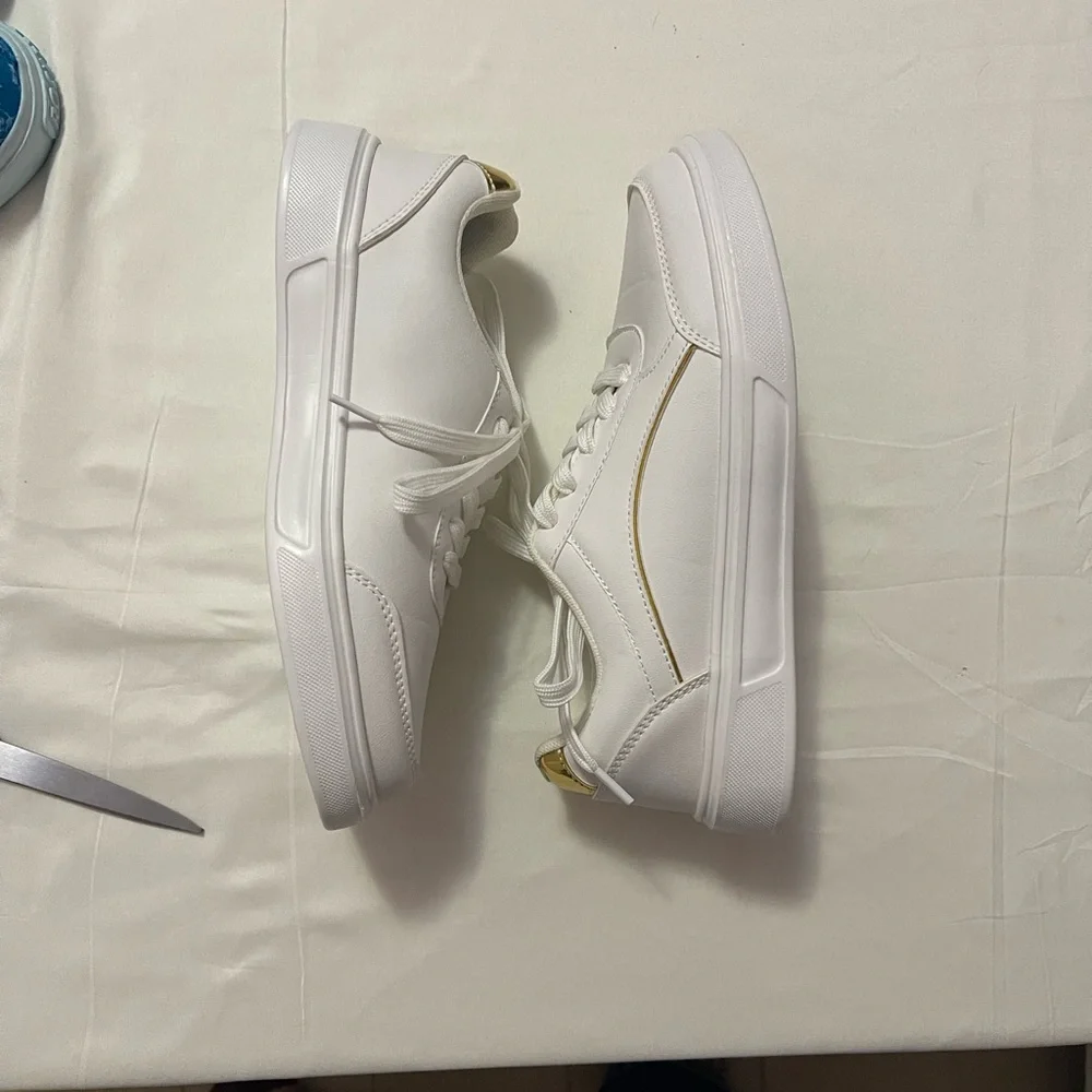 Elegant White and Gold Women's Sneakers